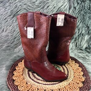 VTG Dingo Sz 6 Woven Brown Leather Brazil Western Pull On Cowboy Boots NEW